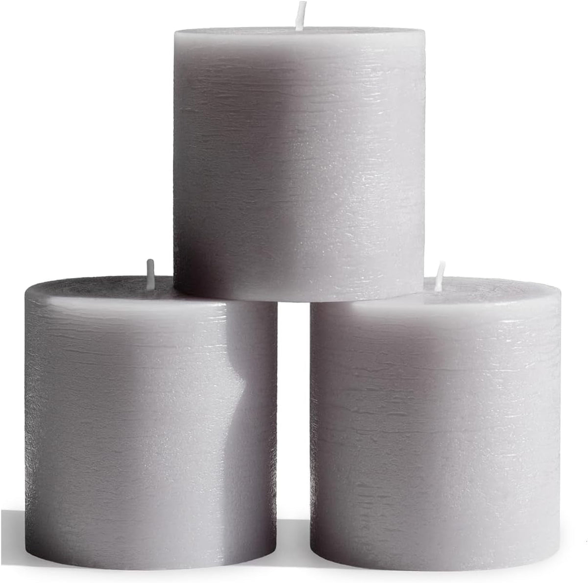 3X3 Pillar Candles Set of 3 - Rustic Unscented No Drip Light Gray Candles for Home Decor, Weddings, Centerpieces - Dis & Dat Shop