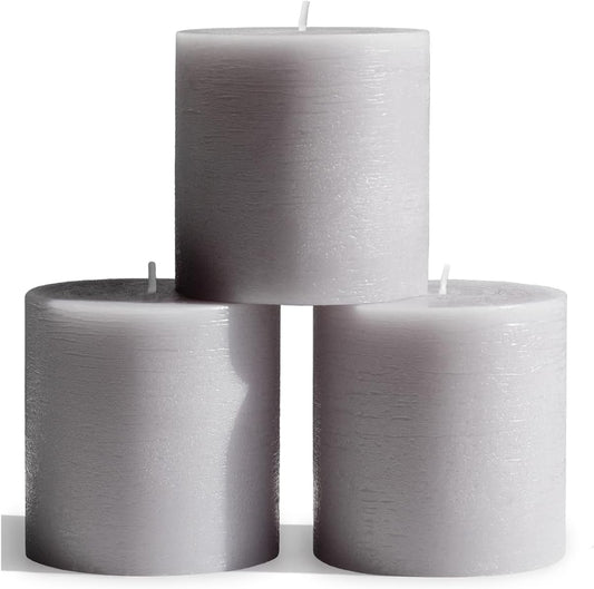3X3 Pillar Candles Set of 3 - Rustic Unscented No Drip Light Gray Candles for Home Decor, Weddings, Centerpieces - Dis & Dat Shop