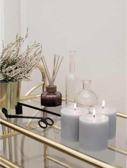 3X3 Pillar Candles Set of 3 - Rustic Unscented No Drip Light Gray Candles for Home Decor, Weddings, Centerpieces - Dis & Dat Shop