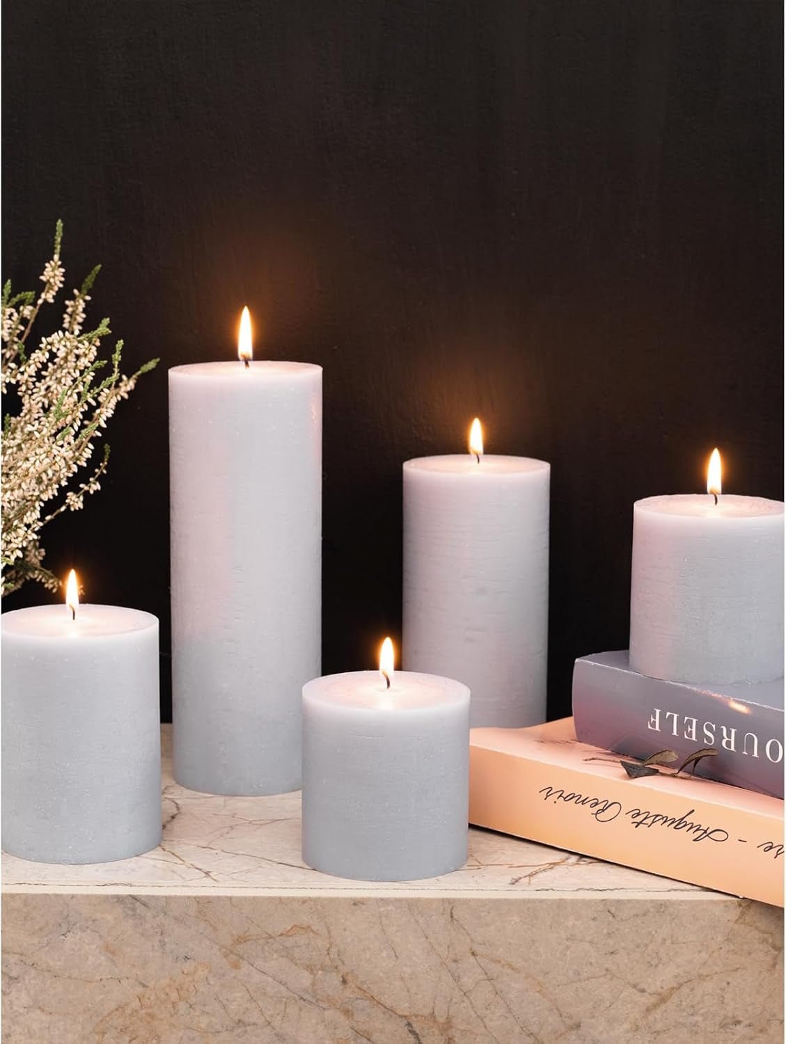 3X3 Pillar Candles Set of 3 - Rustic Unscented No Drip Light Gray Candles for Home Decor, Weddings, Centerpieces - Dis & Dat Shop