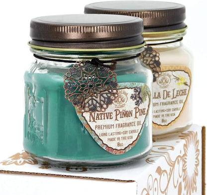 Way Out West Scented Candles in Piñon Pine & Vanilla De Leche - Gift Ready, Boxed Set of 2 Jar Candles - Fragrant, Long Lasting Soy Wax Blend - Delightful Soothing Fragrances for a Warm, Cozy Home - Dis & Dat Shop
