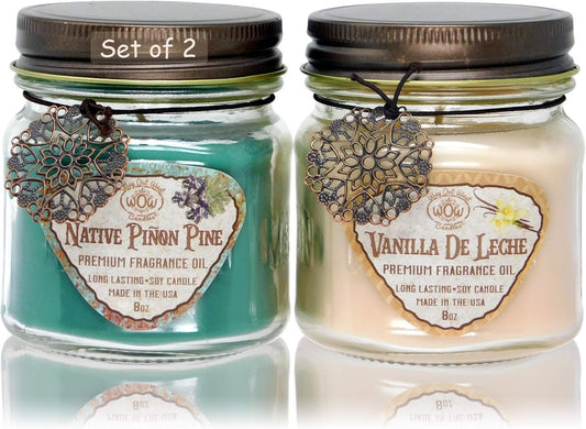 Way Out West Scented Candles in Piñon Pine & Vanilla De Leche - Gift Ready, Boxed Set of 2 Jar Candles - Fragrant, Long Lasting Soy Wax Blend - Delightful Soothing Fragrances for a Warm, Cozy Home - Dis & Dat Shop